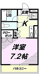 JR中央線 八王子駅 バス16分 工学院大学西下車 徒歩2分の賃貸マンション 2階ワンルームの間取り