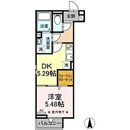 レインボー皿沼 3階1DKの間取り