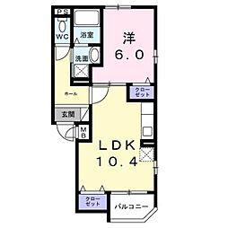 小田急小田原線 相武台前駅 徒歩12分の賃貸アパート 2階1LDKの間取り