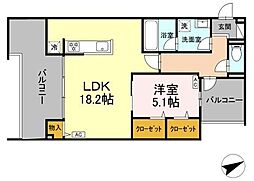 D-residence稲城 206 2階1LDKの間取り