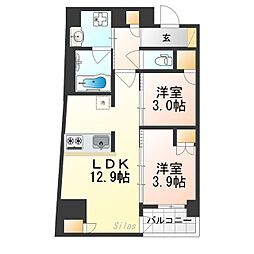 ソルレヴェンテ堀川高辻 2階2LDKの間取り