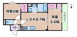 ラモーナ一津屋I 3階2LDKの間取り