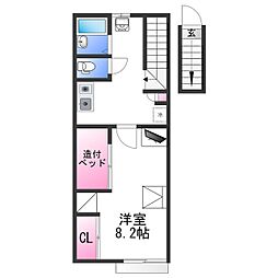 レオパレス三本松 2階1Kの間取り