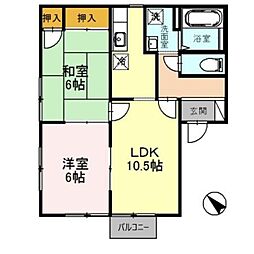 南海線 吉見ノ里駅 徒歩9分の賃貸アパート 1階2LDKの間取り