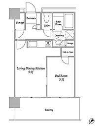 プラザタワー勝どき 28階1LDKの間取り