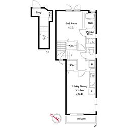 ミーテ本町 2階1LDKの間取り