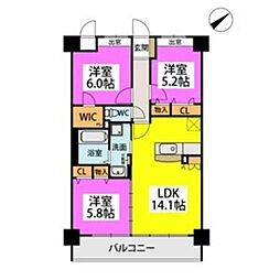 シグレア下大利 3LDKの間取図画像