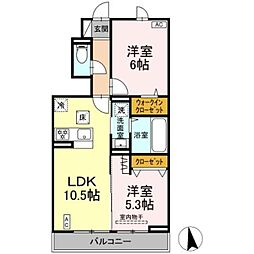 (仮称)D-ROOMすみよし台　B 1階2LDKの間取り