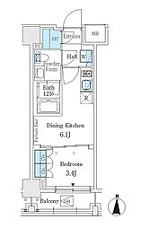 Ｊ．ＧＲＡＮ　Ｃｏｕｒｔ　品川西大井ＥＡＳＴ 6階1DKの間取り