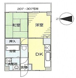 市川ビル 3階2DKの間取り