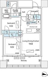パークコート渋谷ザタワー 26階2LDKの間取り