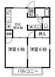 エクセルハイム 2DKの間取図画像