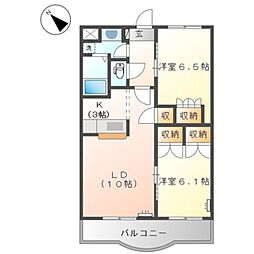 グランヴィア松江 5階2LDKの間取り