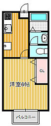 K2北里 1Kの間取図画像