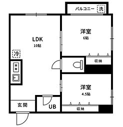 ハイツ大山 3階2LDKの間取り