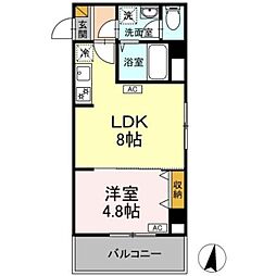 ニュートリノ要 1LDKの間取図画像