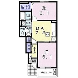 アルカンシェルIIＡ 1階2DKの間取り