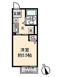 シティハイム　ガーベラ 2階1Kの間取り