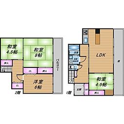 京福電気鉄道北野線 龍安寺駅 徒歩7分の賃貸一戸建て 1階4LDKの間取り