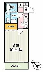 アトラス新狭山 3階1Kの間取り