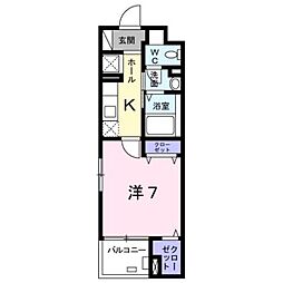 京王相模原線 南大沢駅 徒歩15分の賃貸マンション 2階1Kの間取り