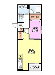 JR越後線 関屋駅 徒歩13分の賃貸アパート 3階1LDKの間取り