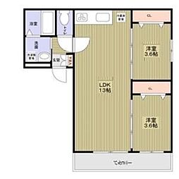 近鉄奈良線 若江岩田駅 徒歩9分の賃貸アパート 1階2LDKの間取り