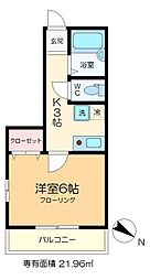 オーガスタ篠崎 1階1Kの間取り