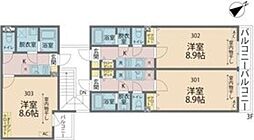 カインドネス町田III 3階1Kの間取り