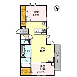 ベァーフルート長曽根 3階2LDKの間取り