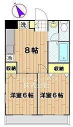 ヴィラセブン 2階2DKの間取り