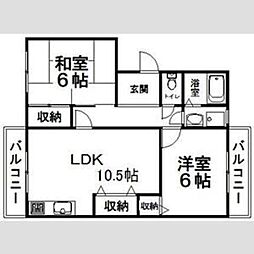 メゾン太秦 2階2LDKの間取り