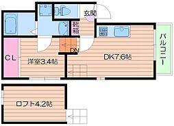 エリアフェリズ 1DKの間取図画像