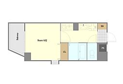 シティマンション大橋南No.10 1Kの間取図画像
