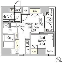 アジールコート松濤 5階1LDKの間取り