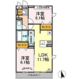 プリムヴェール聖蹟桜ヶ丘 2LDKの間取図画像