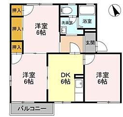 ライフタウニィA街区2 3DKの間取図画像