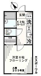 エスポワールB 1Kの間取図画像