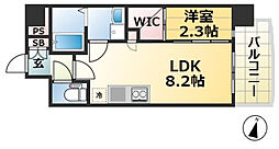 JR東海道・山陽本線 三ノ宮駅 徒歩12分の賃貸マンション 8階1LDKの間取り