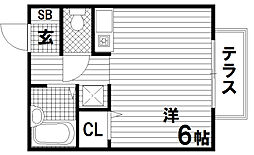 パセオミフネB棟 1Kの間取図画像