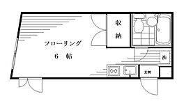 コットン落合 1階ワンルームの間取り