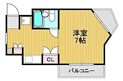 アールズ下原 5階ワンルームの間取り