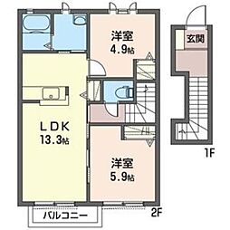 オレンジガーデンA館アロマ 2LDKの間取図画像