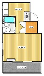 スワンマンション 5階1Kの間取り