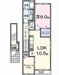 JR阪和線 久米田駅 徒歩14分の賃貸アパート 2階1LDKの間取り
