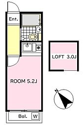 第2渡辺ハイツ ワンルームの間取図画像