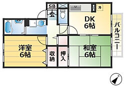 メゾン・ド・アヴニール板宿 2DKの間取図画像