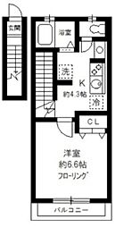 ラフュージュ北千束 2階1Kの間取り