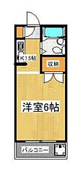ロイヤルハイムK 2階1Kの間取り