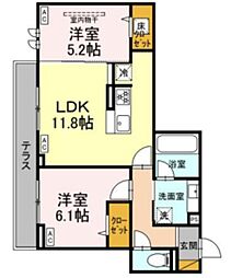 D-Raffine 1階2LDKの間取り
